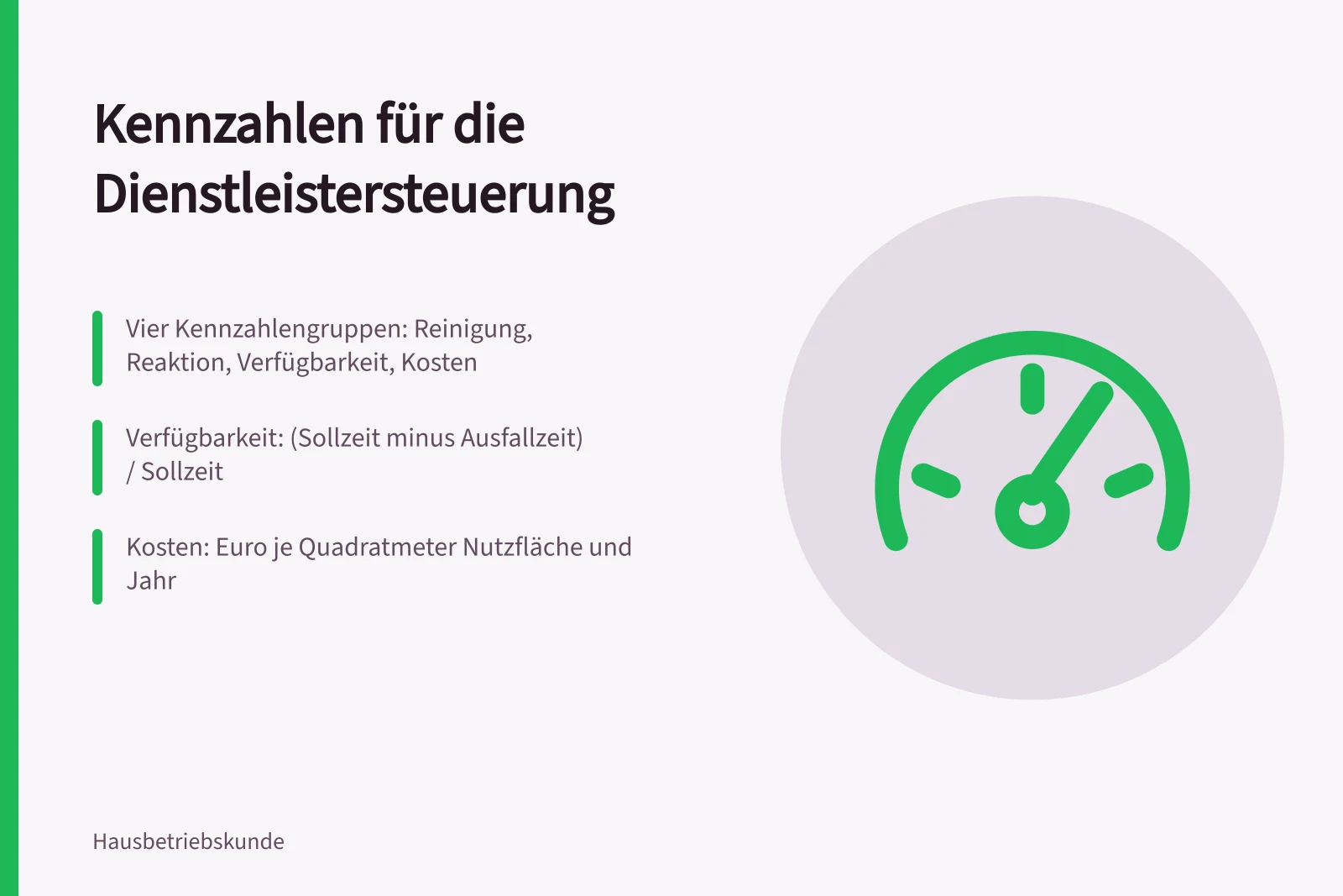 Kennzahlen für Reinigung, Reaktionszeiten, Verfügbarkeit und Kosten pro Objekt