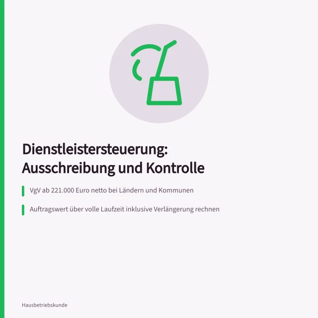 Karte zur Steuerung von Gebäudedienstleistern mit Vergabeschwellen und Zuschlagskriterien. Dienstleistersteuerung Gebäude Leitfaden für Ausschreibung und Kontrolle