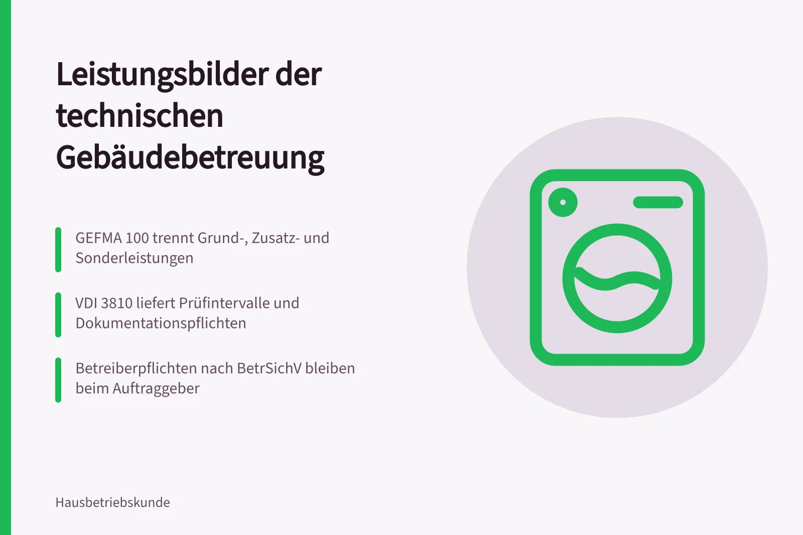Karte zu Leistungsbildern, Regelwerken und Betreiberpflichten der Gebäudebetreuung