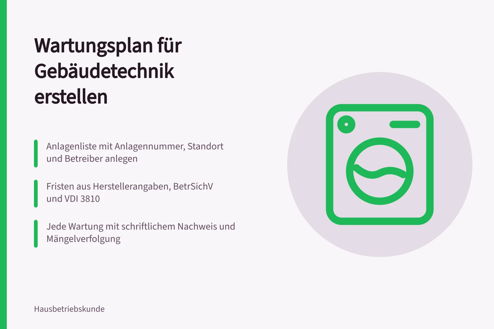 Wartungsplan Gebäudetechnik mit Anlagenliste, Fristen und Nachweisen