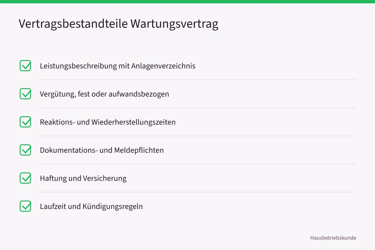 Checkliste der sechs Vertragsbestandteile eines Wartungsvertrags (Wie Berliner Wohnungsbaugesellschaften Dienstleister nach VOB/A und VOL/A steuern)