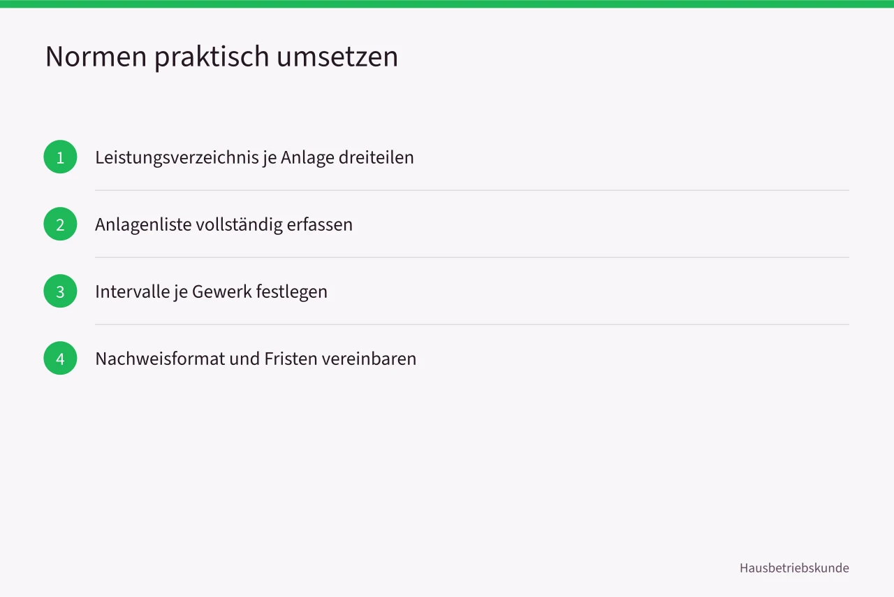 Ablauf der praktischen Umsetzung von Normen in der Gebäudebetreuung (Grenzüberschreitende Dienstleistersteuerung, EU-Normen und deutsche Umsetzung)
